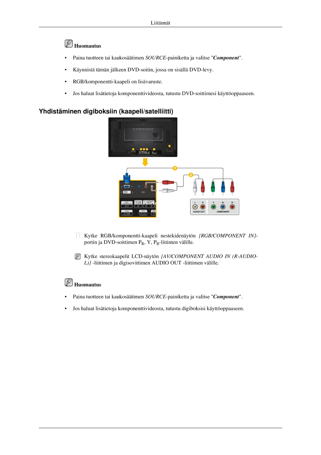 Samsung LH32HBTLBC/EN, LH32HBPLBC/EN, LH32HBSLBC/EN manual Yhdistäminen digiboksiin kaapeli/satelliitti 