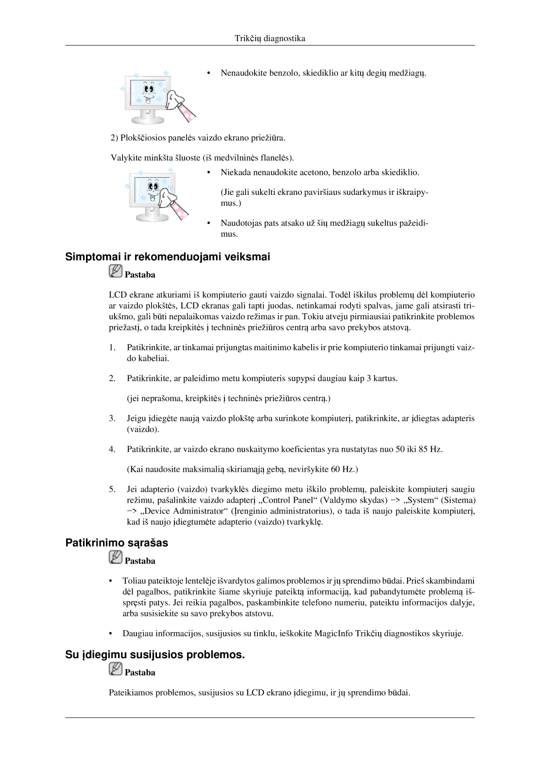 Samsung LH32HBSLBC/EN manual Simptomai ir rekomenduojami veiksmai, Patikrinimo sąrašas, Su įdiegimu susijusios problemos 