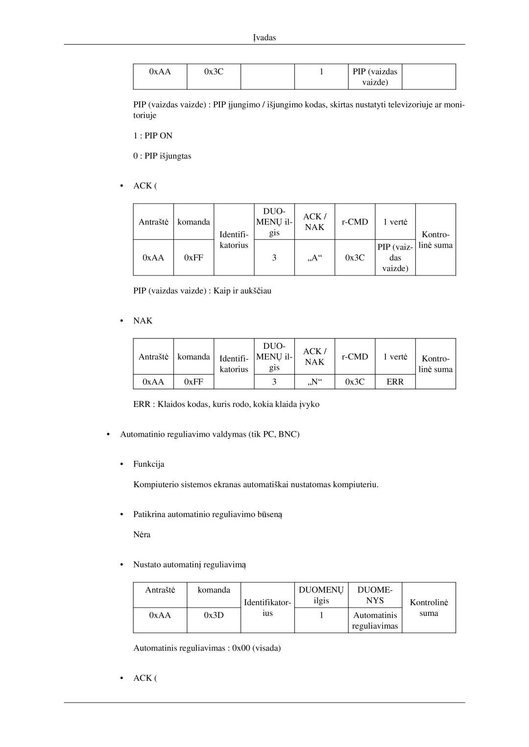 Samsung LH32HBPLBC/EN, LH32HBTLBC/EN, LH32HBSLBC/EN manual 0xAA 0xFF 0x3C 