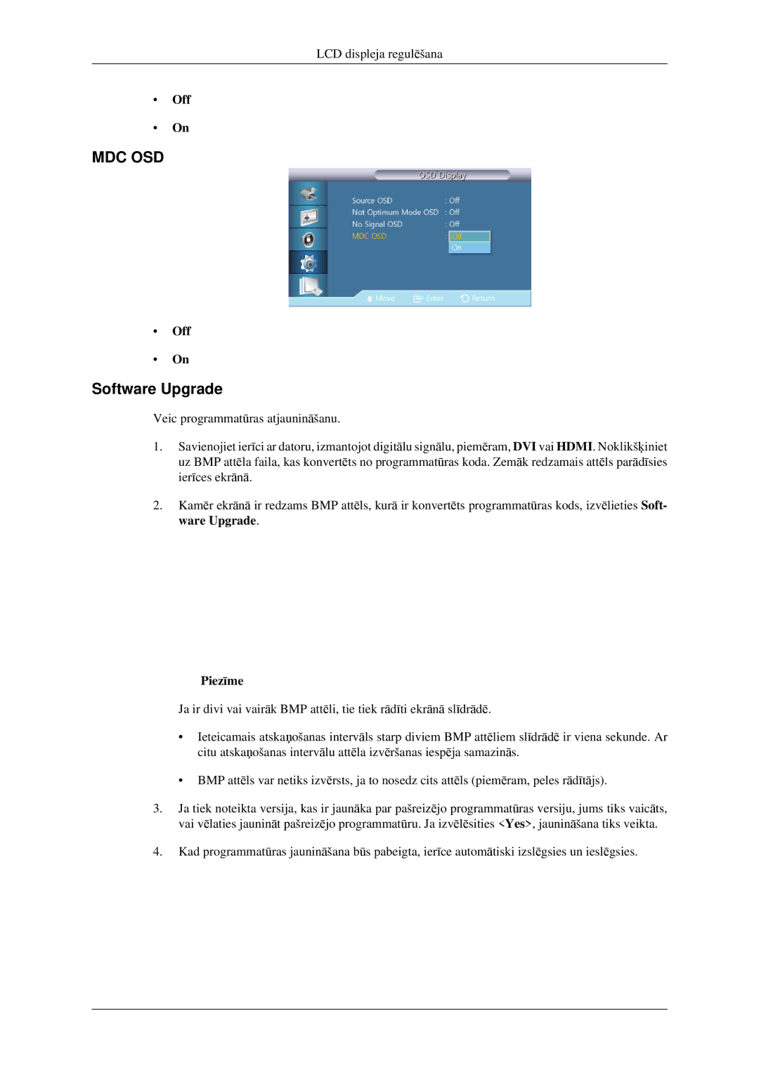 Samsung LH32HBSLBC/EN, LH32HBTLBC/EN, LH32HBPLBC/EN manual Mdc Osd, Software Upgrade 