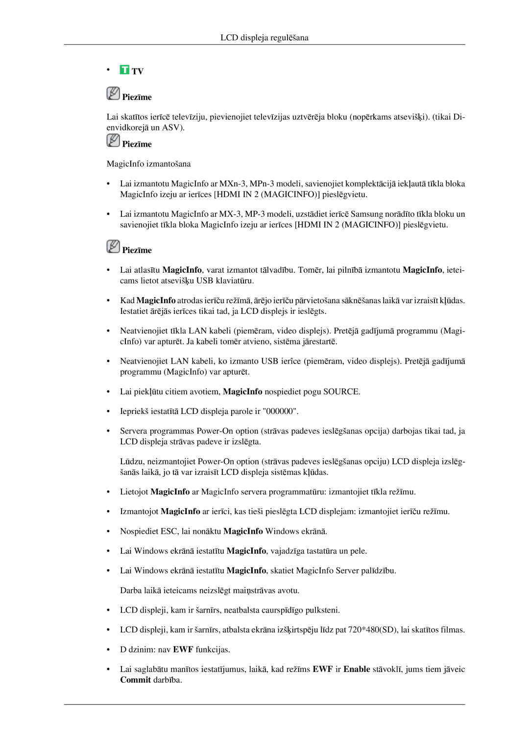 Samsung LH32HBSLBC/EN, LH32HBTLBC/EN, LH32HBPLBC/EN manual Piezīme 