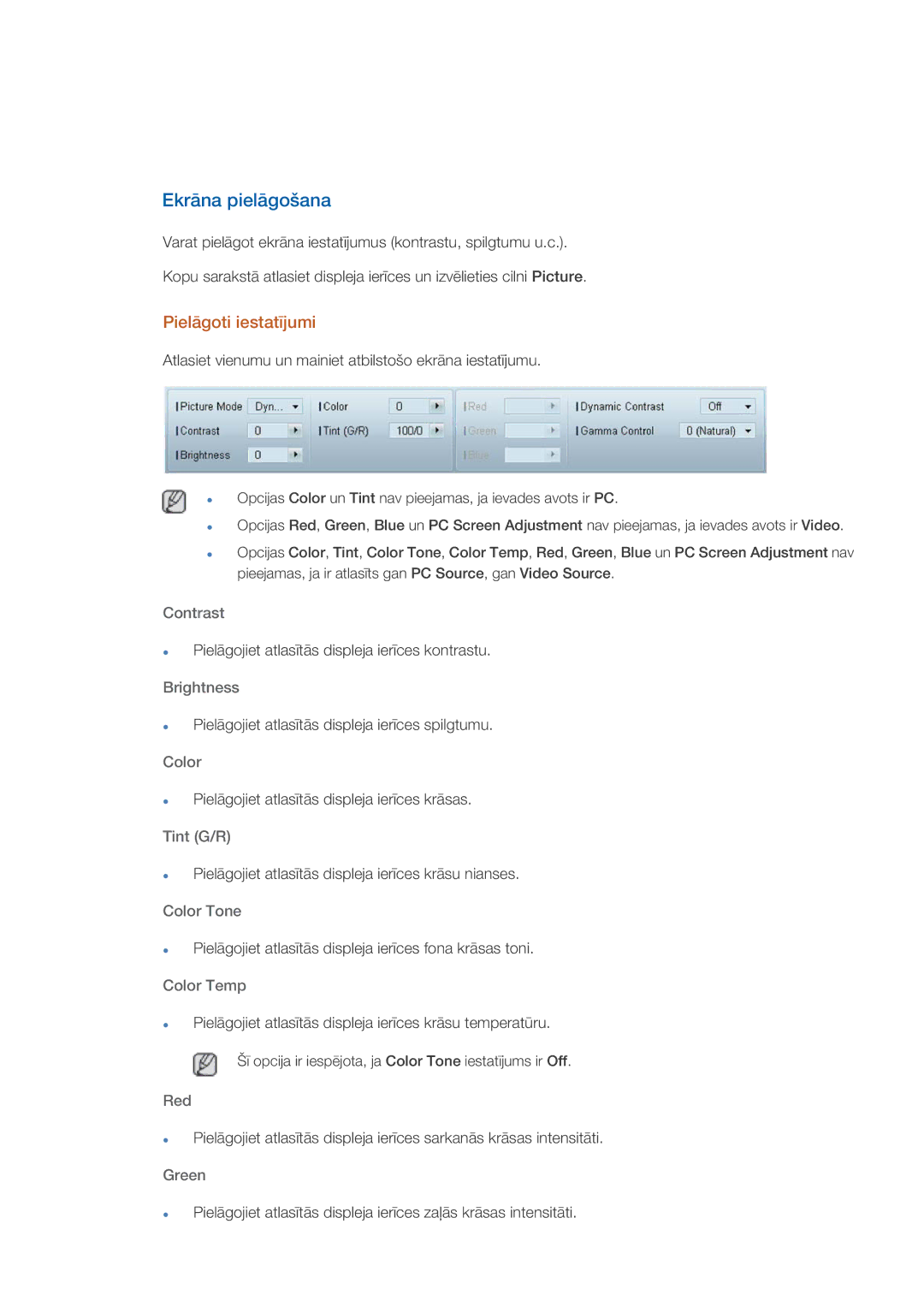 Samsung LH32HBTLBC/EN, LH32HBPLBC/EN, LH32HBSLBC/EN manual Ekrāna pielāgošana, Pielāgoti iestatījumi 