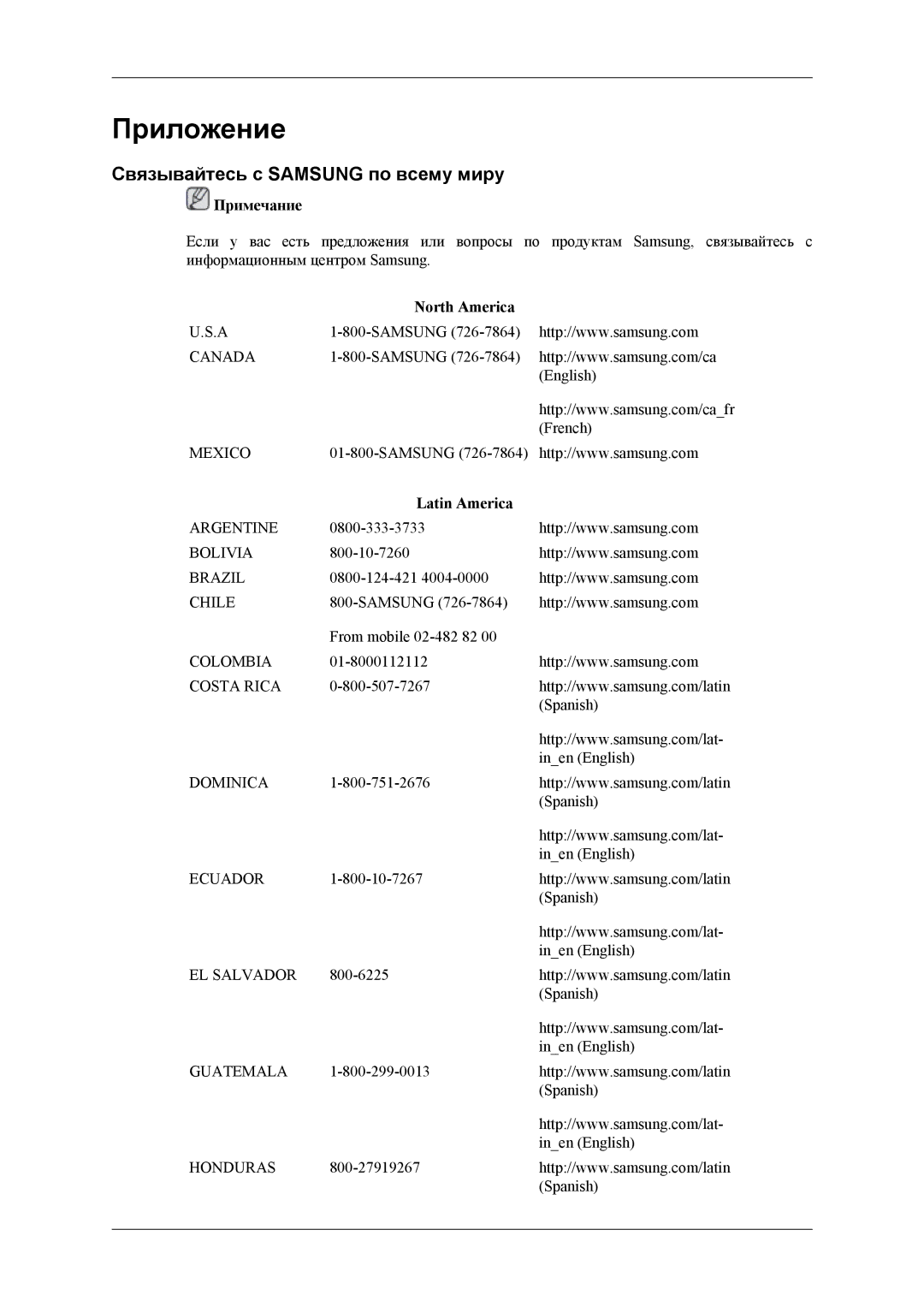 Samsung LH32HBTLBC/EN, LH32HBPLBC/EN, LH32HBSLBC/EN manual Связывайтесь с Samsung по всему миру, North America, Latin America 