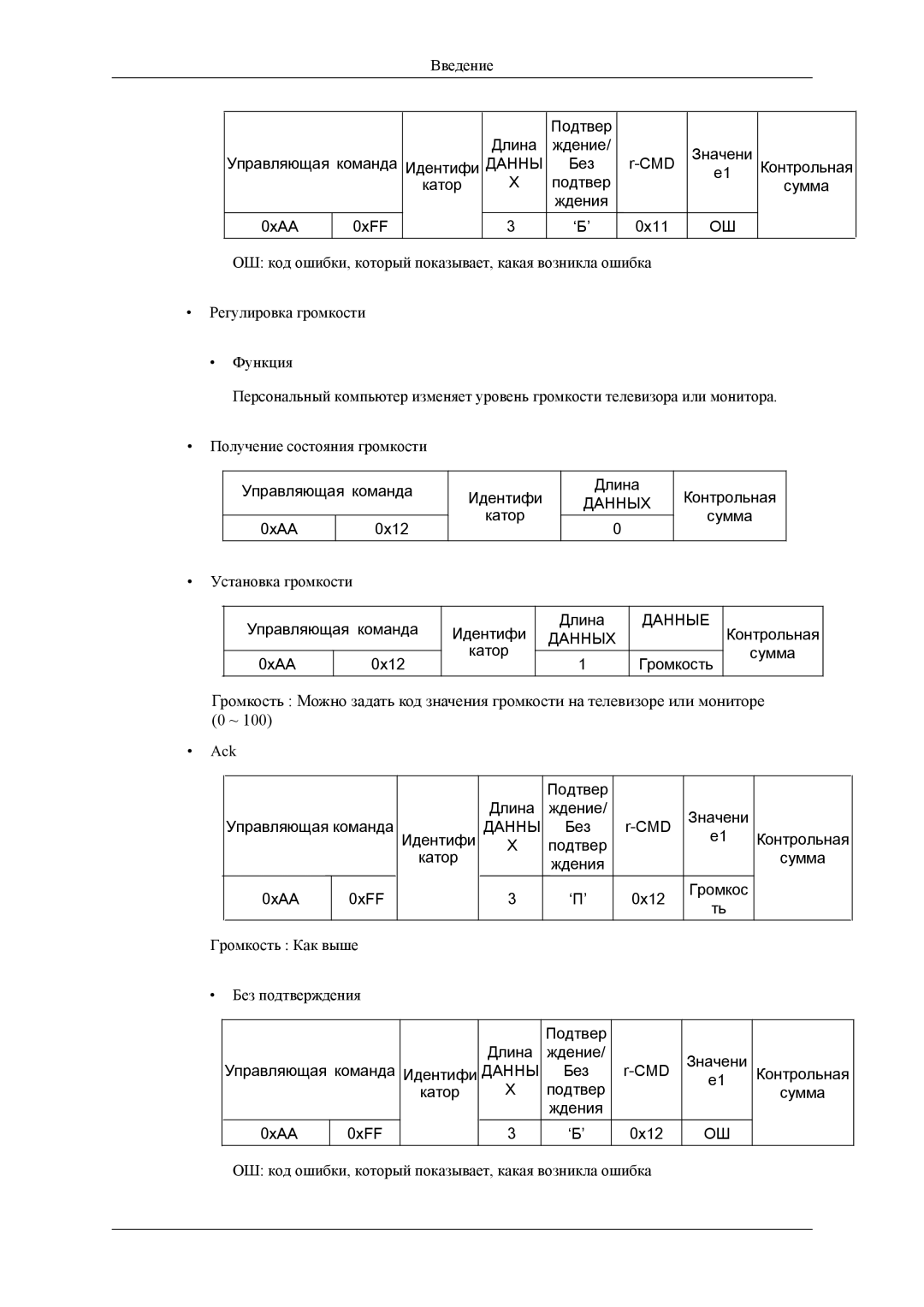 Samsung LH32HBTLBC/EN, LH32HBPLBC/EN, LH32HBSLBC/EN manual Подтвер Длина Ждение Управляющая команда Идентифи 