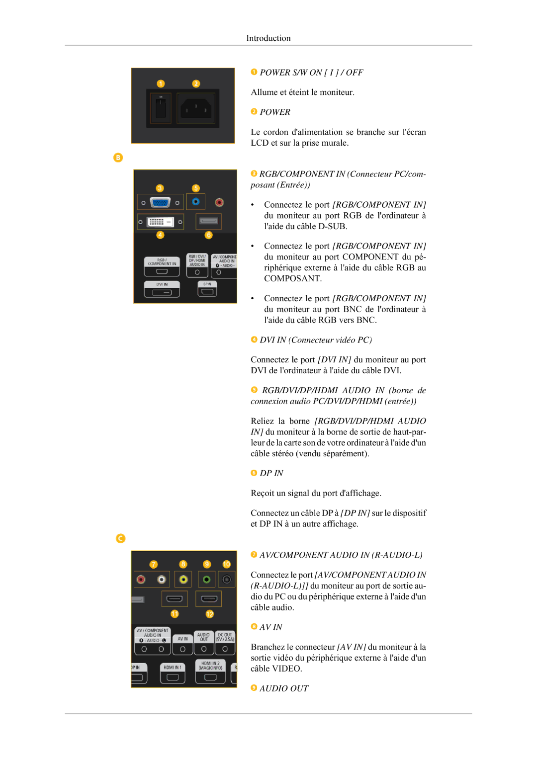 Samsung LH32MGULBC/EN, LH32HBTLBC/EN, LH32HBPLBC/EN, LH32HBSLBC/EN manual Power, AV/COMPONENT Audio in R-AUDIO-L, Audio OUT 