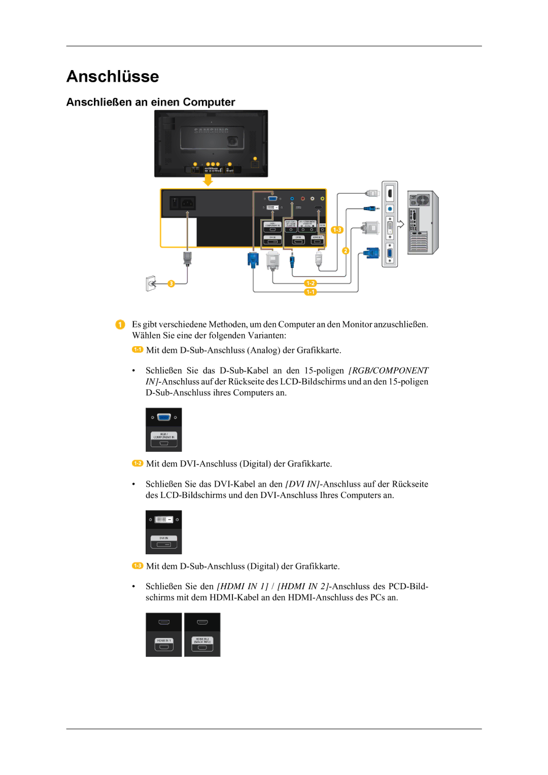 Samsung LH32MGULBC/EN, LH32HBTLBC/EN, LH32HBPLBC/EN, LH32HBSLBC/EN manual Anschlüsse, Anschließen an einen Computer 