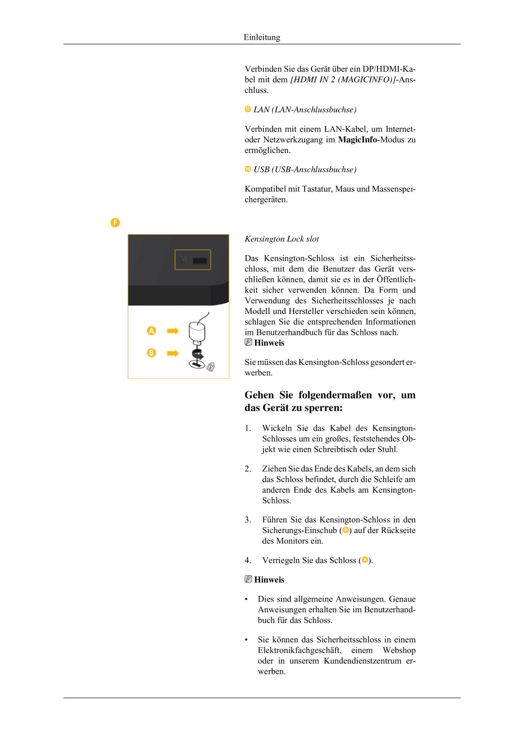 Samsung LH32HBPLBC/EN, LH32HBTLBC/EN, LH32MGULBC/EN, LH32HBSLBC/EN Gehen Sie folgendermaßen vor, um das Gerät zu sperren 