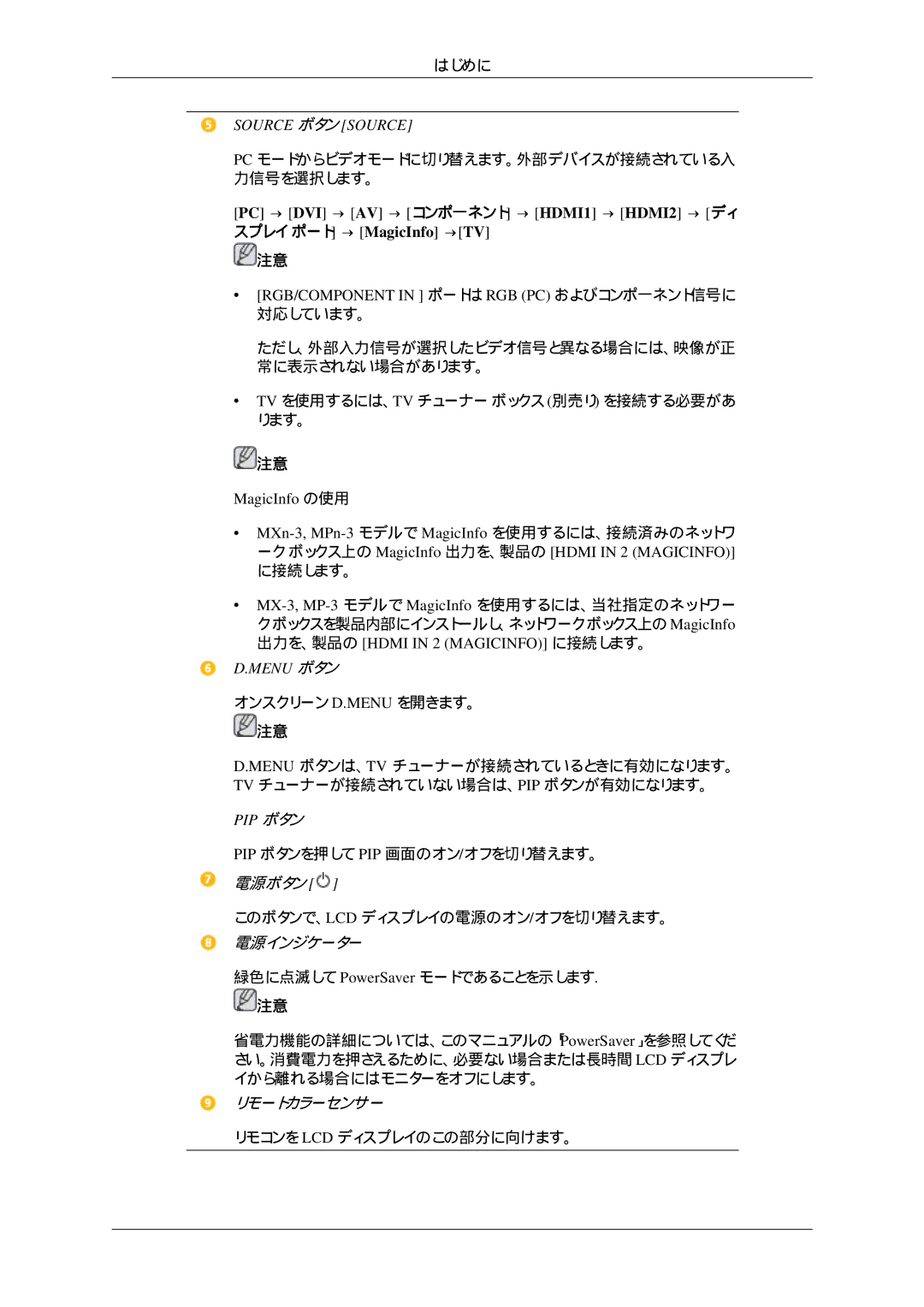 Samsung LH32HBTLBC/XJ, LH32HBTPBC/XJ, LH32HBPLBC/XJ, LH32HBSPBC/XJ Source ボタン Source, 出力を、製品の Hdmi in 2 Magicinfo に接続します。 