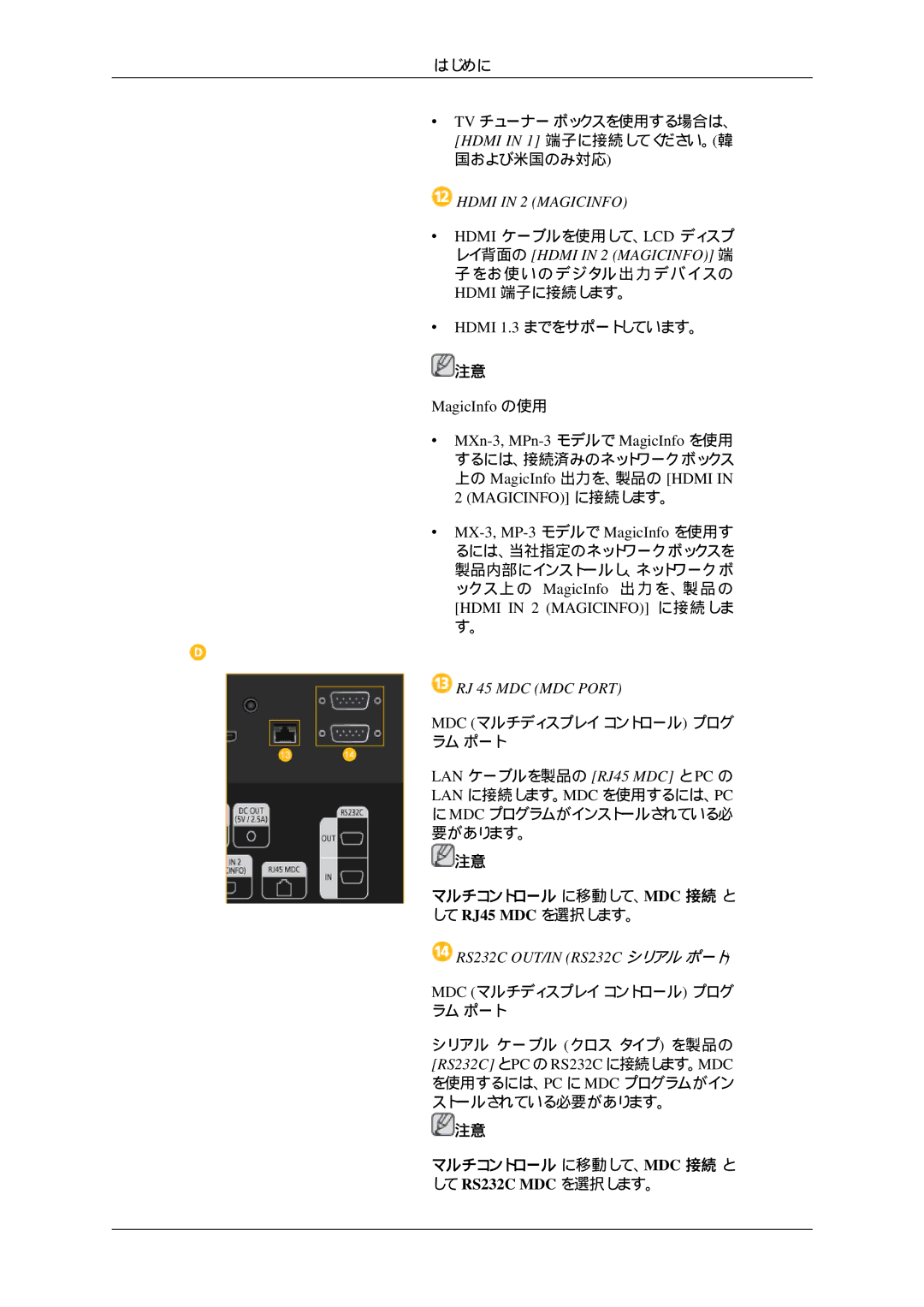 Samsung LH32HBSPBC/XJ, LH32HBTLBC/XJ, LH32HBTPBC/XJ, LH32HBPLBC/XJ manual Hdmi in 2 Magicinfo, MagicInfo の使用 