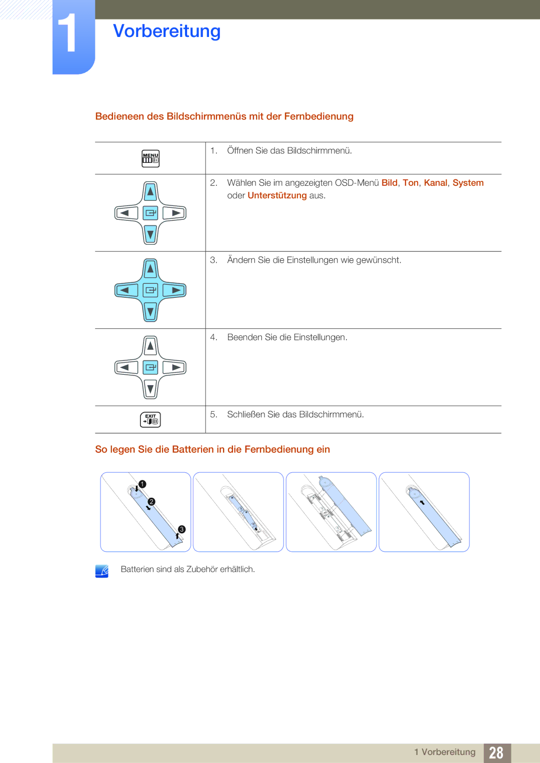 Samsung LH40HDBPLGD/EN, LH32HDBPLGD/EN manual Bedieneen des Bildschirmmenüs mit der Fernbedienung, Oder Unterstützung aus 