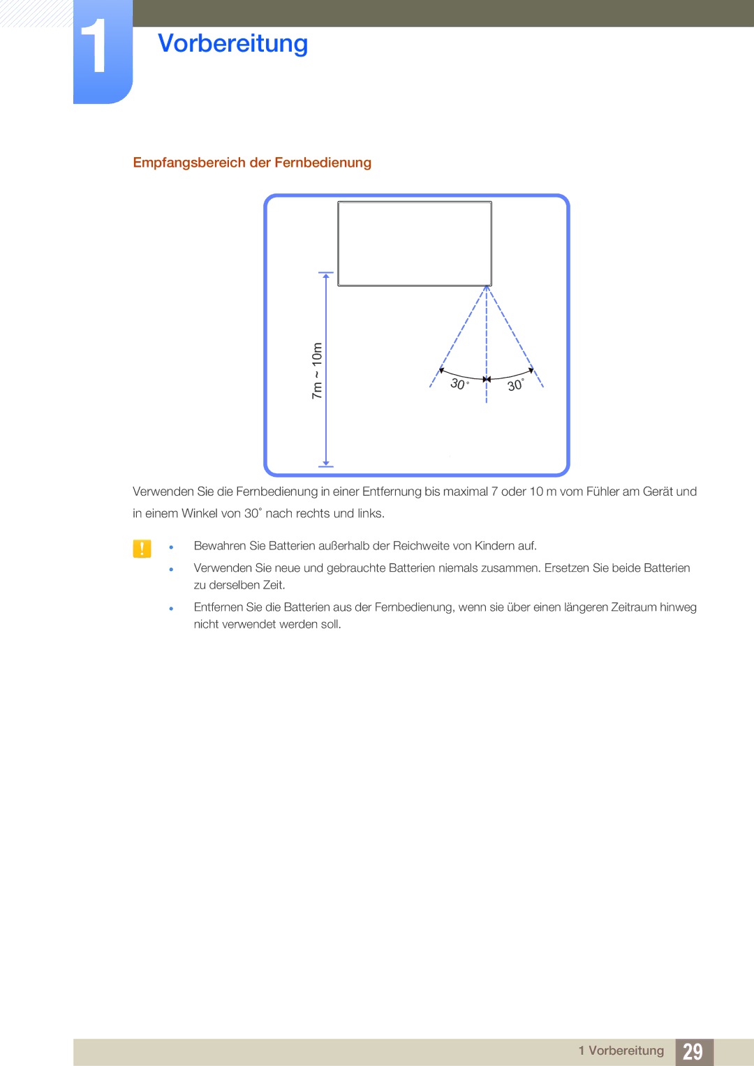 Samsung LH32HDBPLGD/EN, LH40HDBPLGD/EN manual Empfangsbereich der Fernbedienung, 7m ~ 10m 