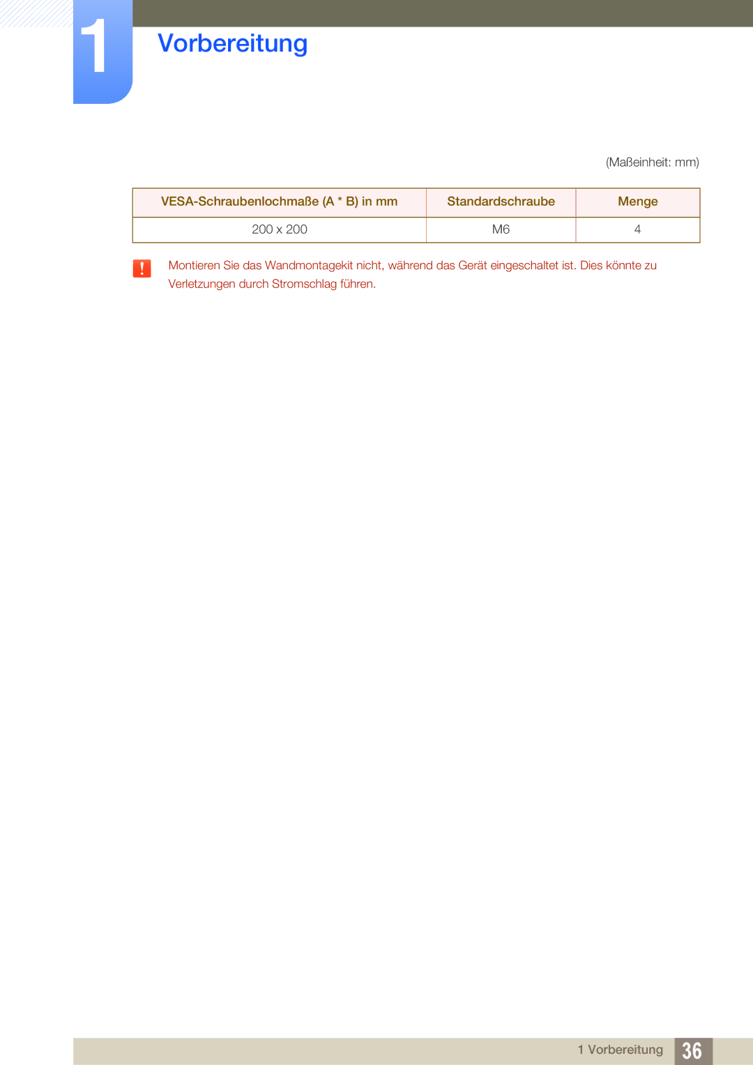 Samsung LH40HDBPLGD/EN, LH32HDBPLGD/EN manual VESA-Schraubenlochmaße a * B in mm Standardschraube Menge 