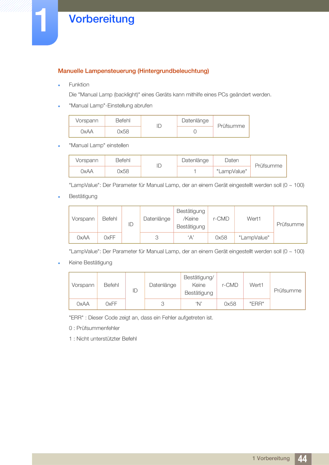 Samsung LH40HDBPLGD/EN, LH32HDBPLGD/EN manual Manuelle Lampensteuerung Hintergrundbeleuchtung 