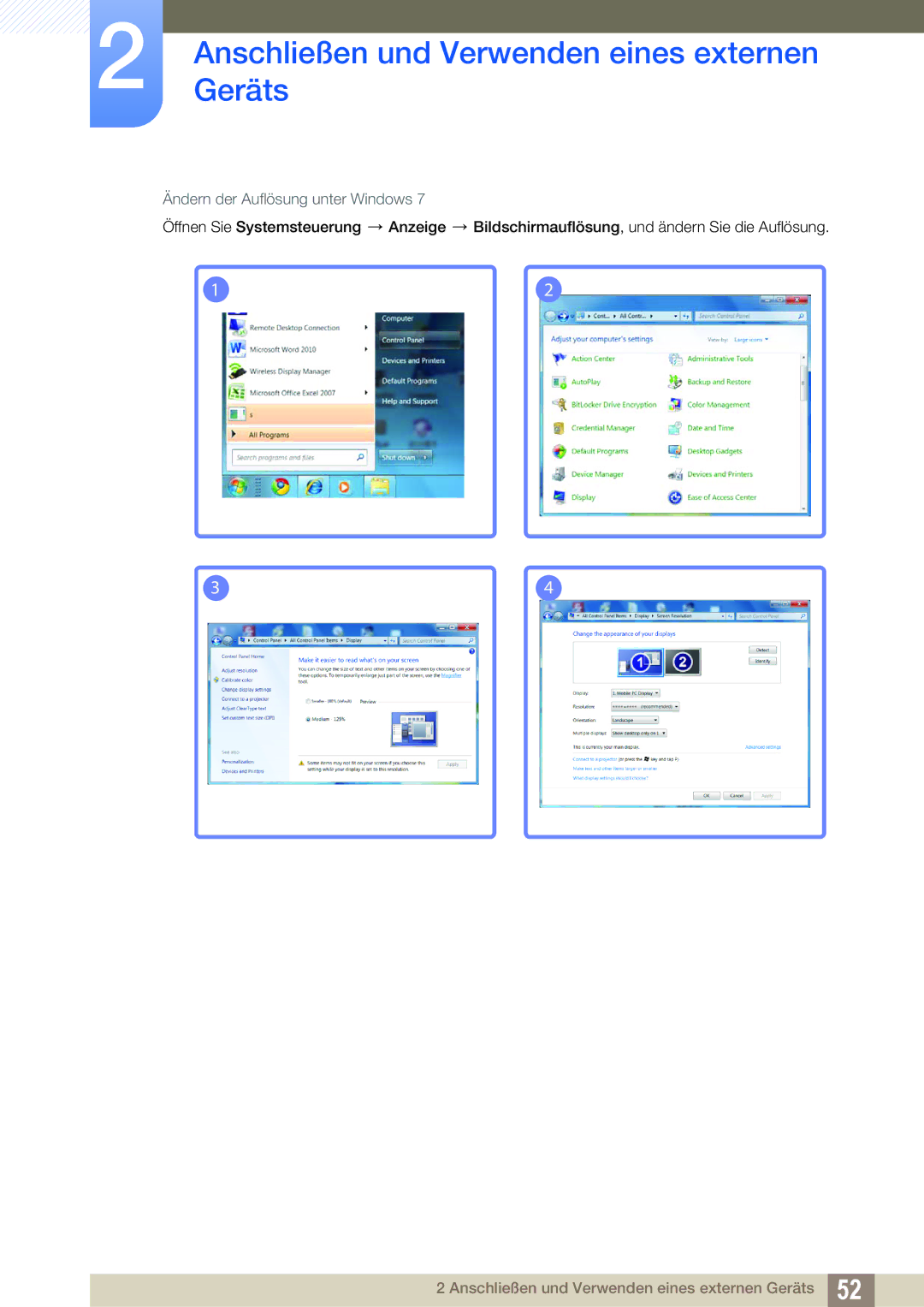 Samsung LH40HDBPLGD/EN, LH32HDBPLGD/EN manual Ändern der Auflösung unter Windows 