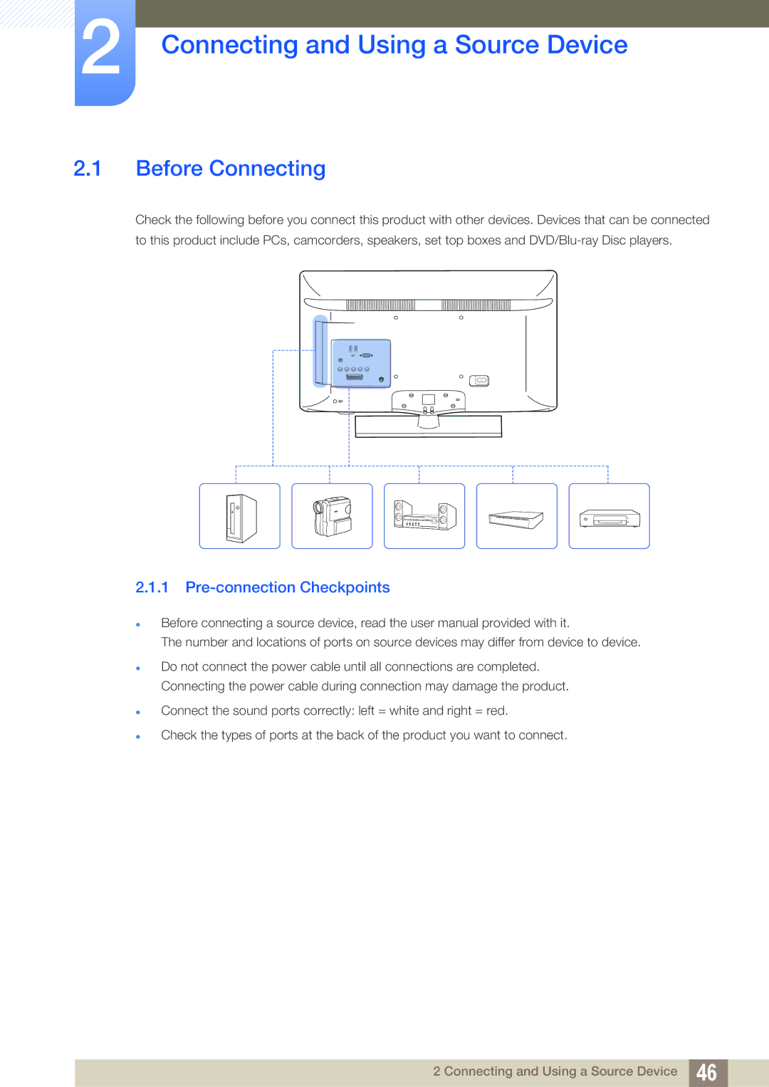 Samsung LH40HDBPLGD/EN, LH32HDBPLGD/EN Connecting and Using a Source Device, Before Connecting, Pre-connection Checkpoints 