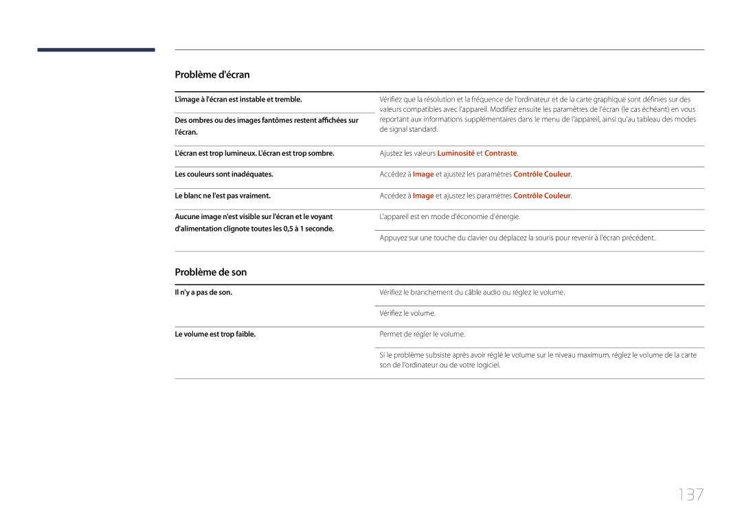 Samsung LH46LECPLBC/EN, LH32LECPLBC/EN, LH55LECPLBC/EN manual 137, Problème de son 