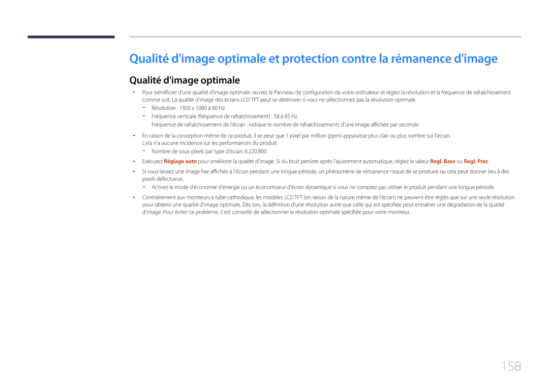 Samsung LH46LECPLBC/EN, LH32LECPLBC/EN, LH55LECPLBC/EN manual 158, Qualité dimage optimale 