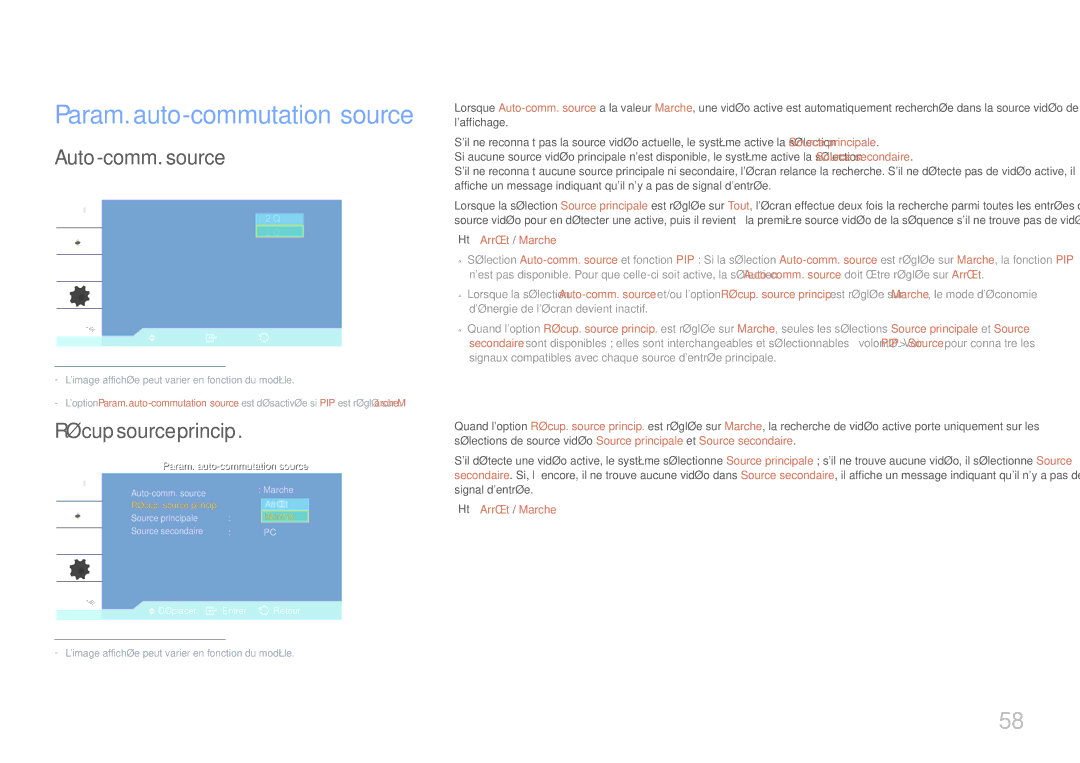 Samsung LH55LECPLBC/EN, LH32LECPLBC/EN, LH46LECPLBC/EN manual Auto-comm. source, Récup. source princip 