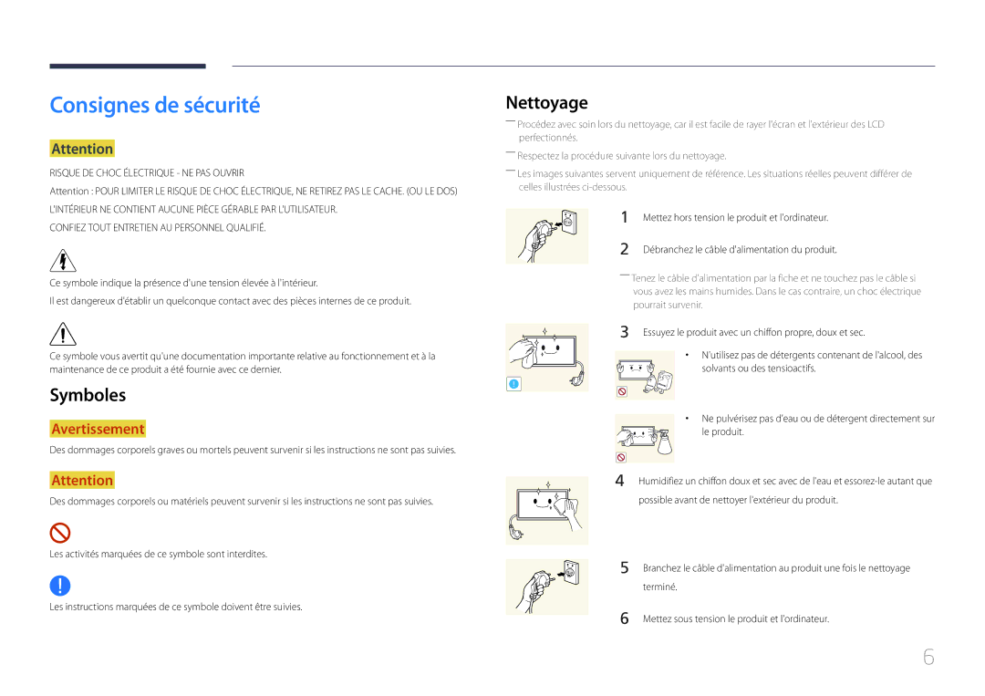 Samsung LH32LECPLBC/EN, LH55LECPLBC/EN, LH46LECPLBC/EN manual Consignes de sécurité, Nettoyage, Symboles 