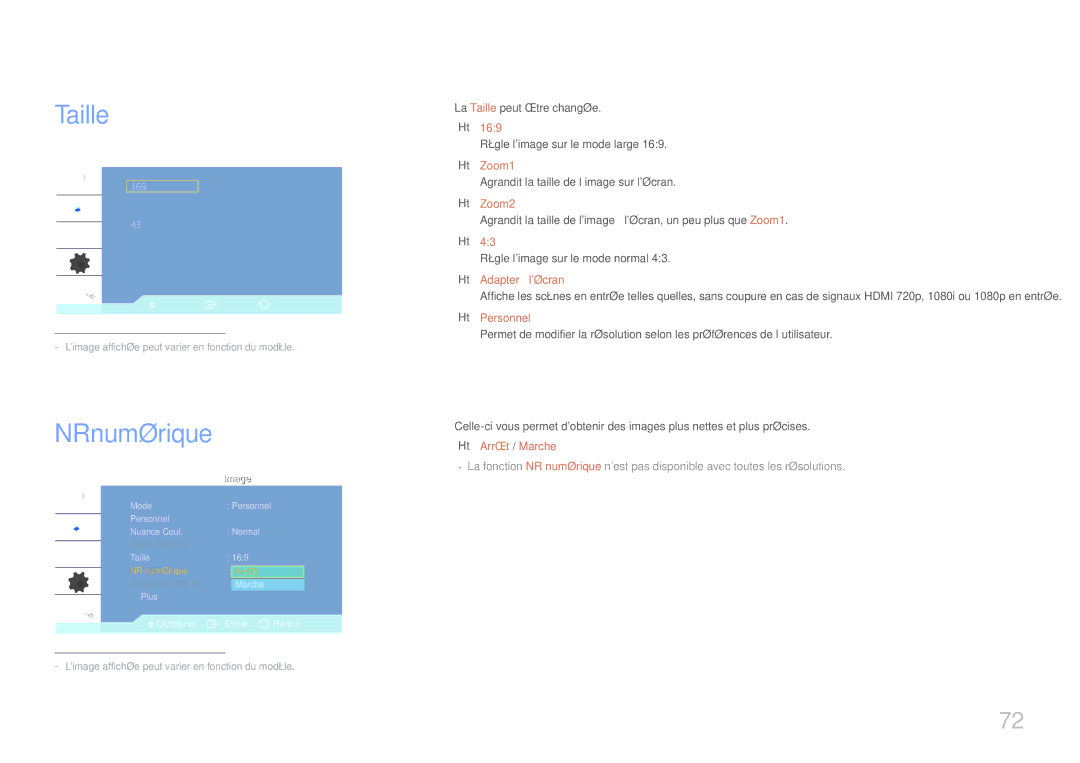 Samsung LH32LECPLBC/EN, LH55LECPLBC/EN, LH46LECPLBC/EN manual NR numérique, 169, Zoom1, Zoom2, Adapter à lécran 