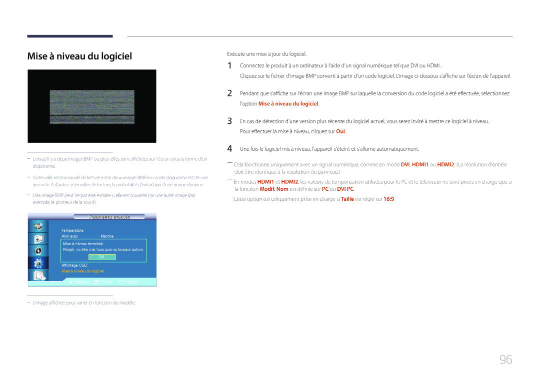 Samsung LH32LECPLBC/EN manual Loption Mise à niveau du logiciel, Pour effectuer la mise à niveau, cliquez sur Oui 