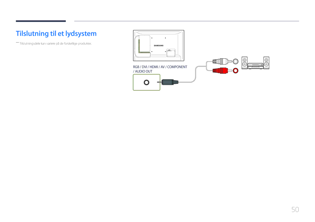 Samsung LH46LECPLBC/EN, LH32LECPLBC/EN, LH55LECPLBC/EN manual Tilslutning til et lydsystem 