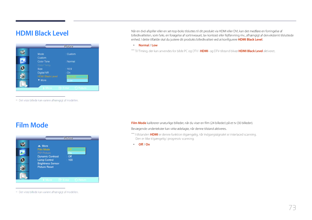 Samsung LH55LECPLBC/EN, LH32LECPLBC/EN, LH46LECPLBC/EN manual Hdmi Black Level, Film Mode 
