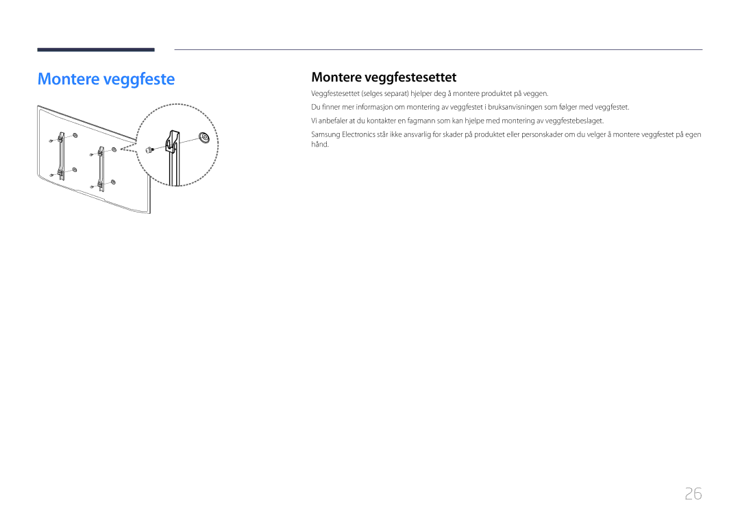 Samsung LH46LECPLBC/EN, LH32LECPLBC/EN, LH55LECPLBC/EN manual Montere veggfestesettet 