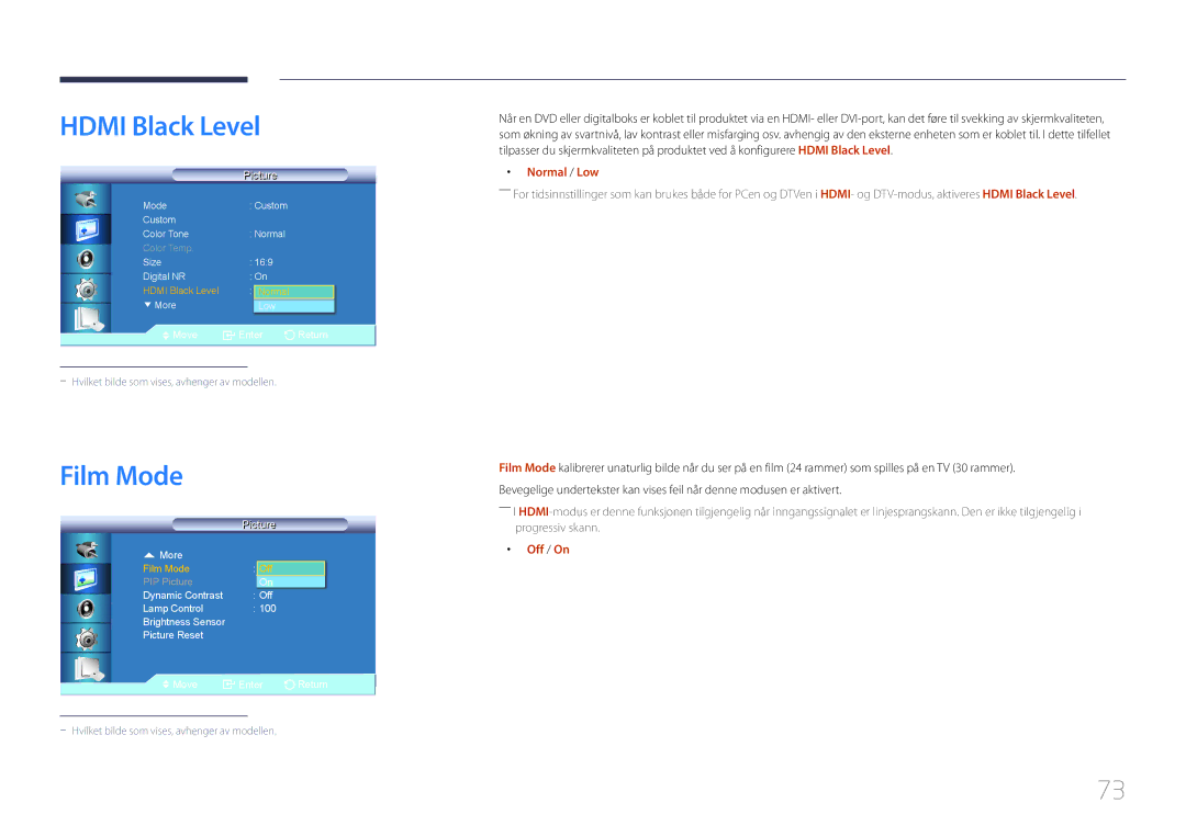 Samsung LH55LECPLBC/EN, LH32LECPLBC/EN, LH46LECPLBC/EN manual Hdmi Black Level, Film Mode 