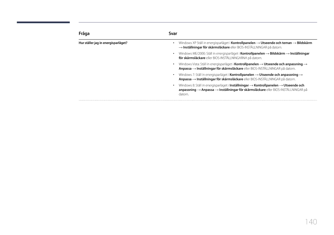 Samsung LH46LECPLBC/EN, LH32LECPLBC/EN, LH55LECPLBC/EN 140, För skärmsläckare eller BIOS-INSTÄLLNINGARNA på datorn, Datorn 