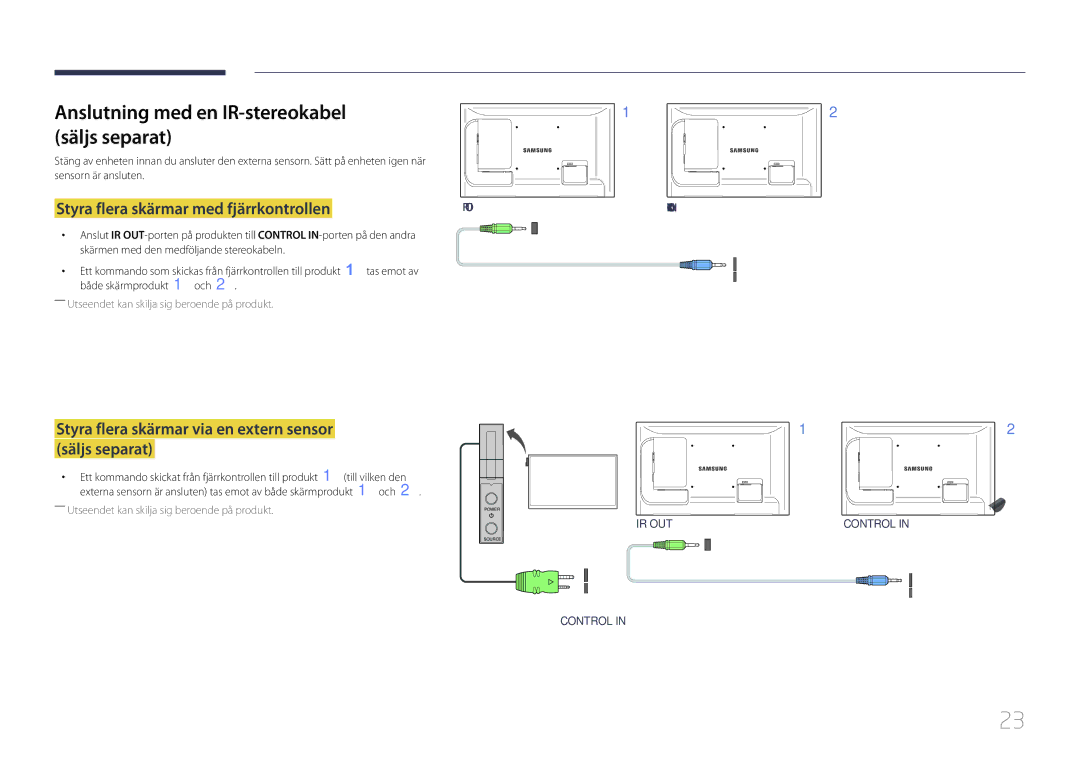 Samsung LH46LECPLBC/EN, LH32LECPLBC/EN, LH55LECPLBC/EN manual Anslutning med en IR-stereokabel säljs separat 