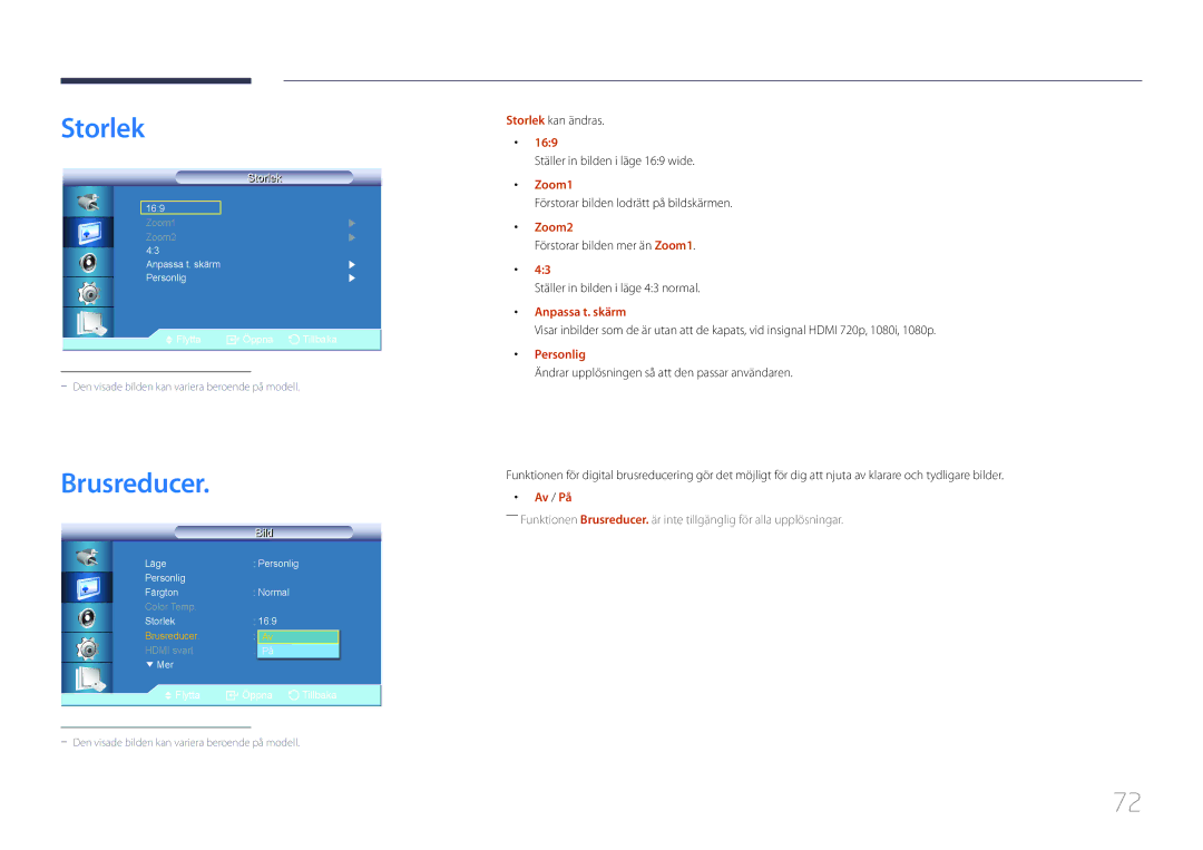 Samsung LH32LECPLBC/EN, LH55LECPLBC/EN, LH46LECPLBC/EN manual Brusreducer, 169, Zoom1, Zoom2, Anpassa t. skärm 