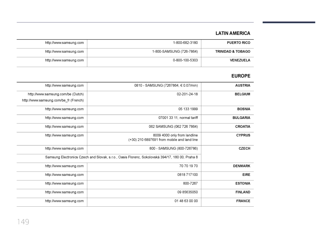 Samsung LH55LECPLBC/NG, LH32LECPLBC/EN, LH55LECPLBC/XY, LH46LECPLBC/NG manual 149, Europe 