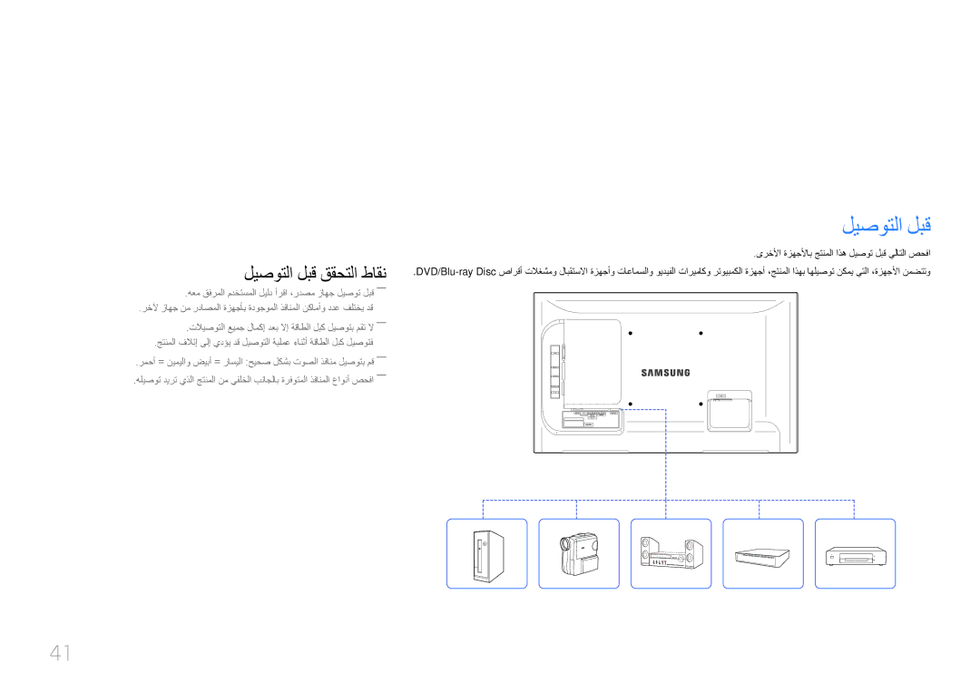 Samsung LH55LECPLBC/NG, LH32LECPLBC/EN, LH55LECPLBC/XY, LH46LECPLBC/NG manual ليصوتلا لبق ققحتلا طاقن 