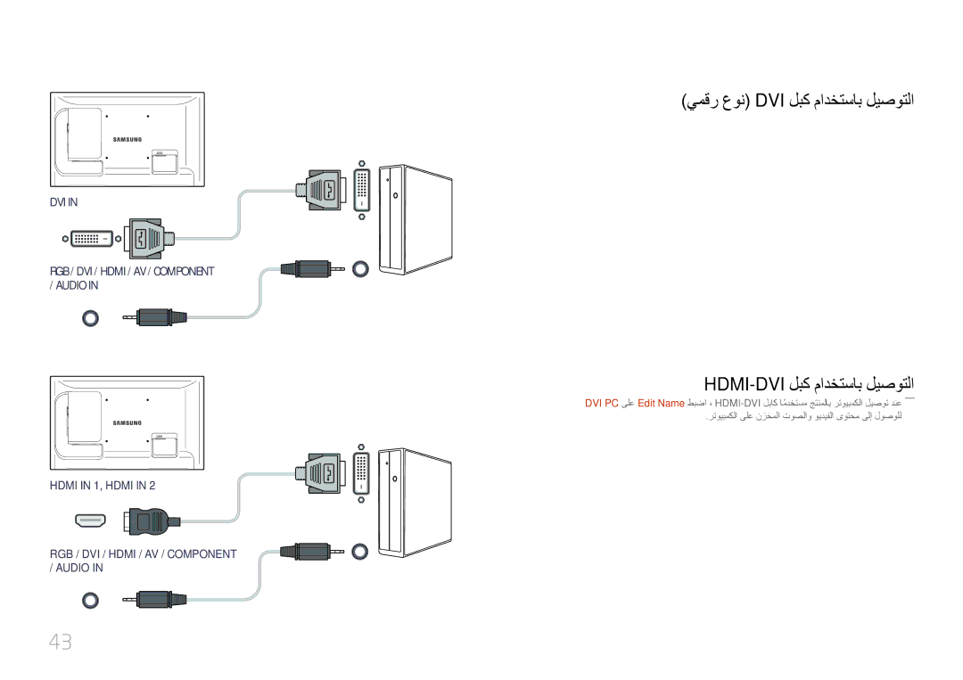 Samsung LH46LECPLBC/NG, LH32LECPLBC/EN, LH55LECPLBC/NG يمقر عون Dvi لبك مادختساب ليصوتلا, Hdmi-Dvi لبك مادختساب ليصوتلا 