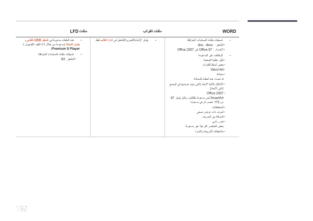 Samsung LH32MECPLGC/NG, LH32MECPLGC/EN, LH40MECPLGC/NG 192, Lfd تافلم بلاوقلا تافلم, Premium S Player, داعبلأا يئانث Office 