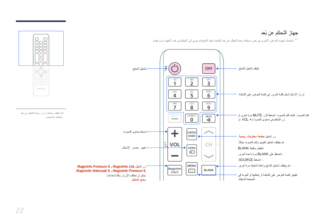 Samsung LH32MECPLGC/NG دعُب نع مكحتلا زاهج, ةيسيئر تايوتحم ةحفص ليغشت رز, تادادعلإ اقفو رارزلأا فلتخت نأ نكمي, لغشملا عضو 