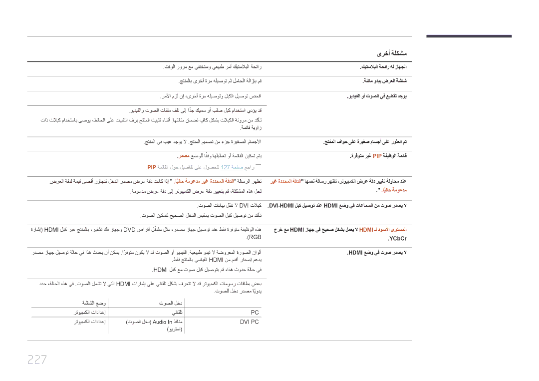 Samsung LH55MECPLGC/NG, LH32MECPLGC/EN, LH40MECPLGC/NG, LH32MECPLGC/NG, LH40MECPLGC/UE manual 227, ىرخأ ةلكشم, ايلاحً ةموعدم 