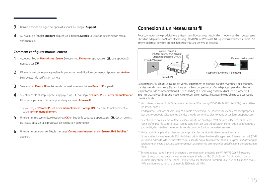 Samsung LH40MECPLGC/EN, LH32MECPLGC/EN, LH55MECPLGC/EN manual 115, Connexion à un réseau sans fil, Valeur Entrer manuellement 