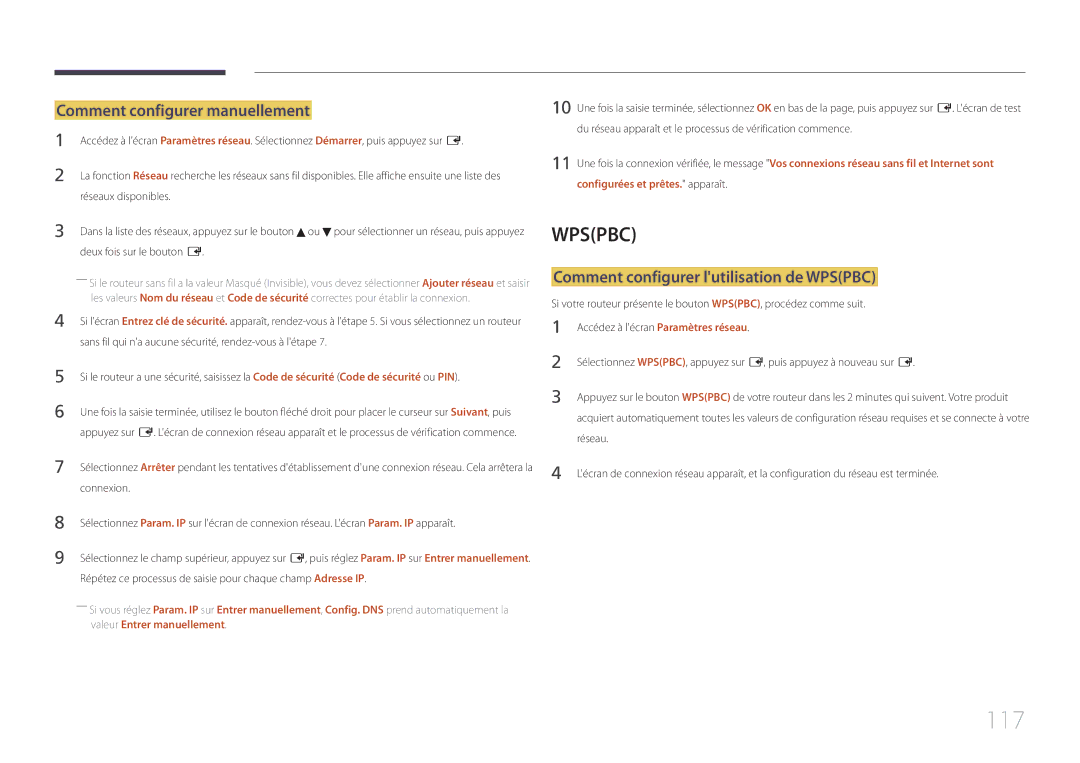 Samsung LH55MECPLGC/EN, LH32MECPLGC/EN 117, Comment configurer manuellement, Comment configurer lutilisation de Wpspbc 