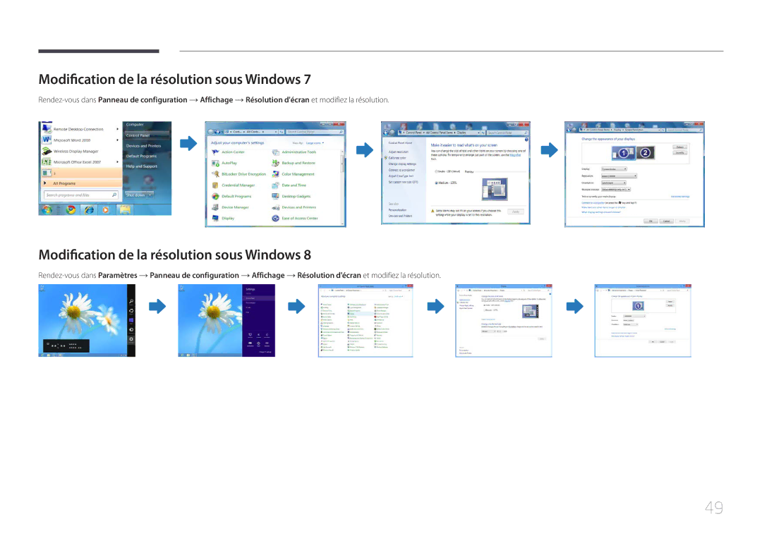 Samsung LH55MECPLGC/EN, LH32MECPLGC/EN, LH46MECPLGC/EN, LH40MECPLGC/EN manual Modification de la résolution sous Windows 