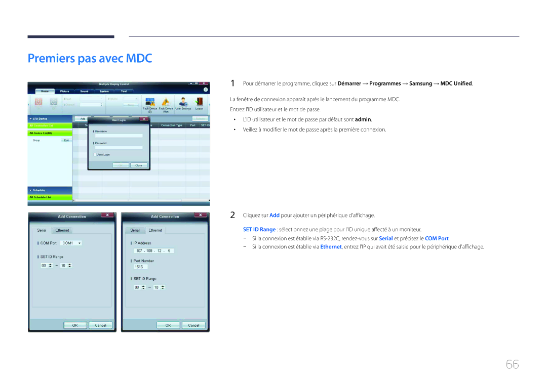 Samsung LH46MECPLGC/EN, LH32MECPLGC/EN, LH55MECPLGC/EN, LH40MECPLGC/EN manual Premiers pas avec MDC 