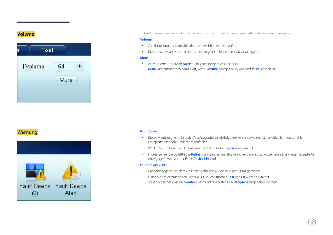 Samsung LH32MECPLGC/EN, LH55MECPLGC/EN, LH46MECPLGC/EN, LH40MECPLGC/EN manual Warnung, Volume 