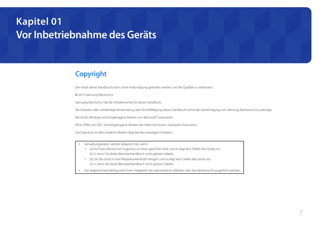 Samsung LH40MECPLGC/EN, LH32MECPLGC/EN, LH55MECPLGC/EN, LH46MECPLGC/EN manual Vor Inbetriebnahme des Geräts, Copyright 