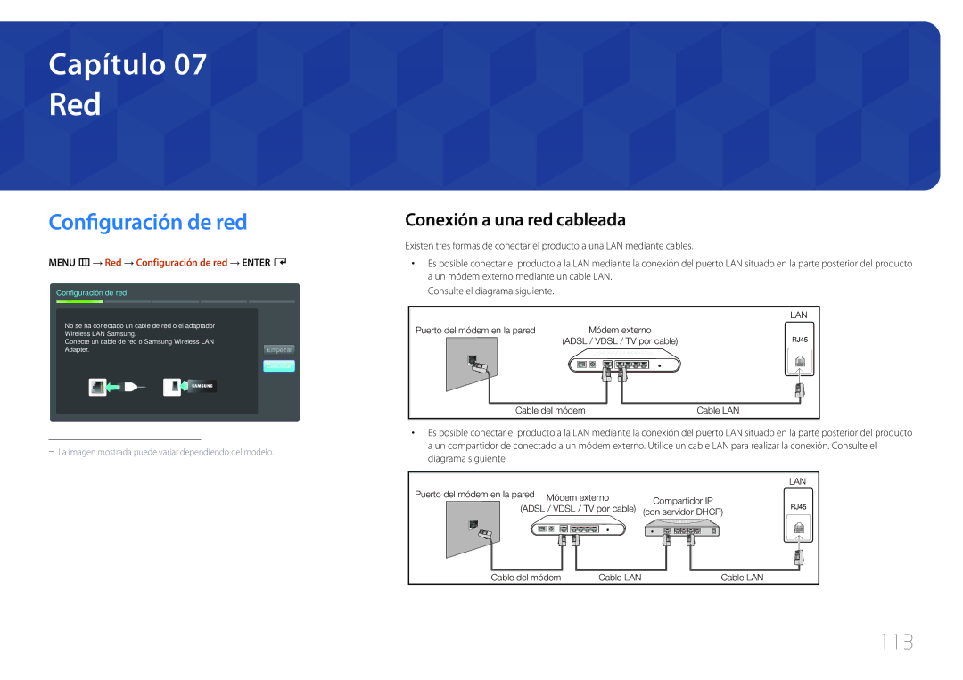 Samsung LH55MECPLGC/EN, LH32MECPLGC/EN, LH46MECPLGC/EN manual Red, Configuración de red, 113, Conexión a una red cableada 