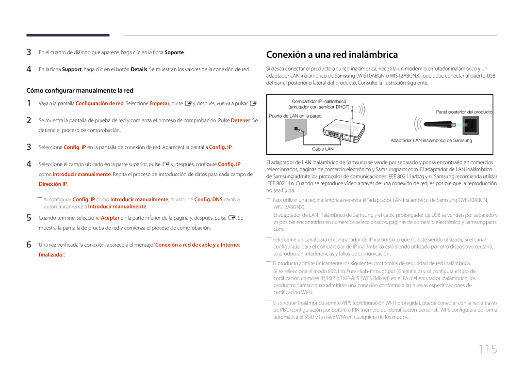 Samsung LH40MECPLGC/EN 115, Conexión a una red inalámbrica, Dirección IP, Automáticamente a Introducir manualmente 