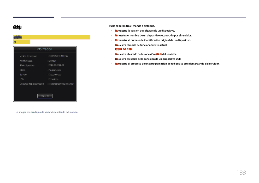 Samsung LH32MECPLGC/EN, LH55MECPLGC/EN, LH46MECPLGC/EN, LH40MECPLGC/EN manual 188, Cuando el contenido está en ejecución 