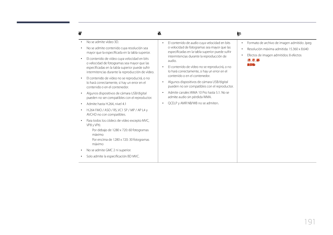 Samsung LH40MECPLGC/EN, LH32MECPLGC/EN, LH55MECPLGC/EN, LH46MECPLGC/EN manual 191, Vídeo Audio 