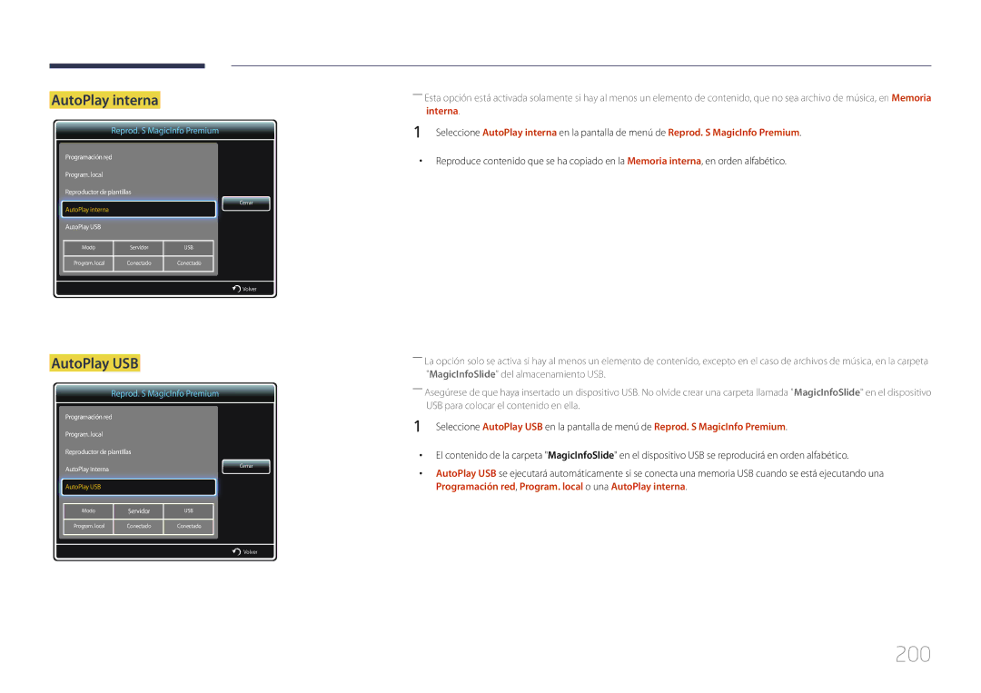 Samsung LH32MECPLGC/EN, LH55MECPLGC/EN, LH46MECPLGC/EN, LH40MECPLGC/EN manual 200, AutoPlay interna 