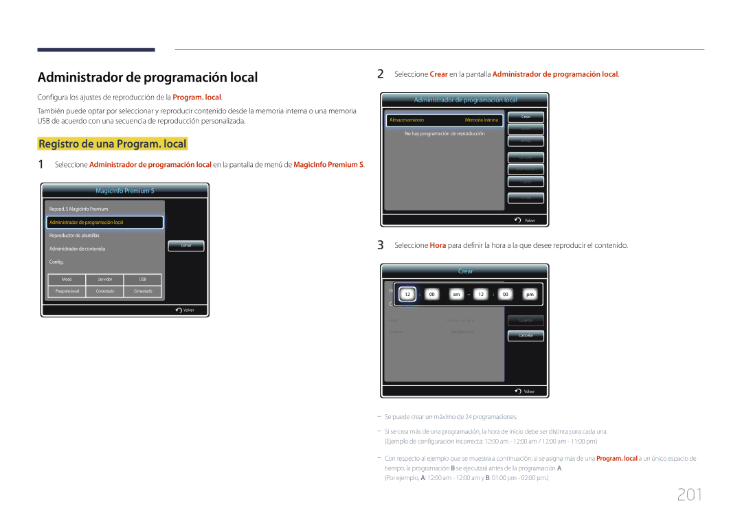 Samsung LH55MECPLGC/EN, LH32MECPLGC/EN, LH46MECPLGC/EN, LH40MECPLGC/EN manual 201, Administrador de programación local 